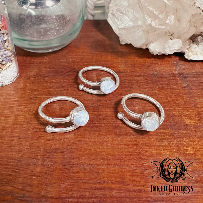 Rainbow Moonstone Adjustable Ring for Emotional Balance