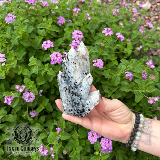 Rainbow Moonstone Carved Point Cluster for Amplifying Soothing Energies