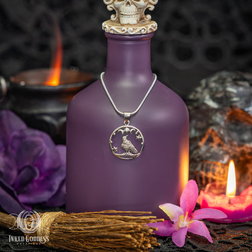 Raven Triple Moon Sterling Silver Necklace for Otherworld Connection