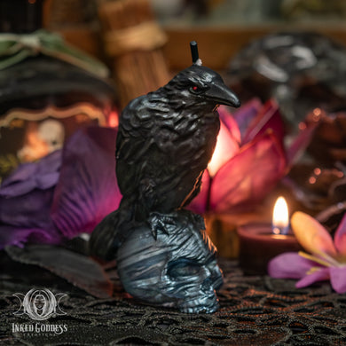Raven on Skull Candle for Protecting Against the Darkness