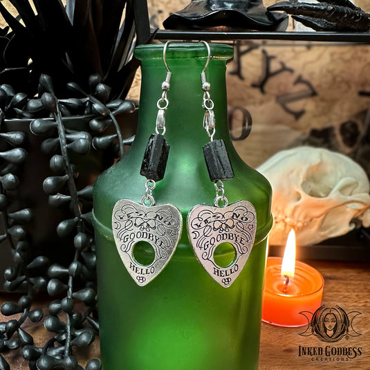 Raw Tourmaline Planchette Earrings - Handmade by Morgan