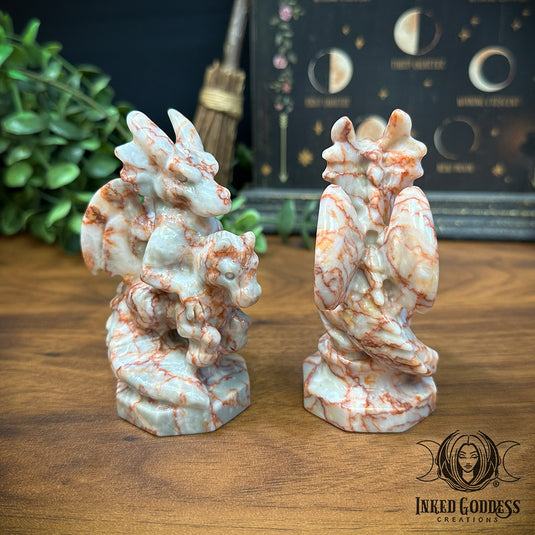 Red Network Jasper Dragon Riding a Horse Carving for Extreme Empowerment