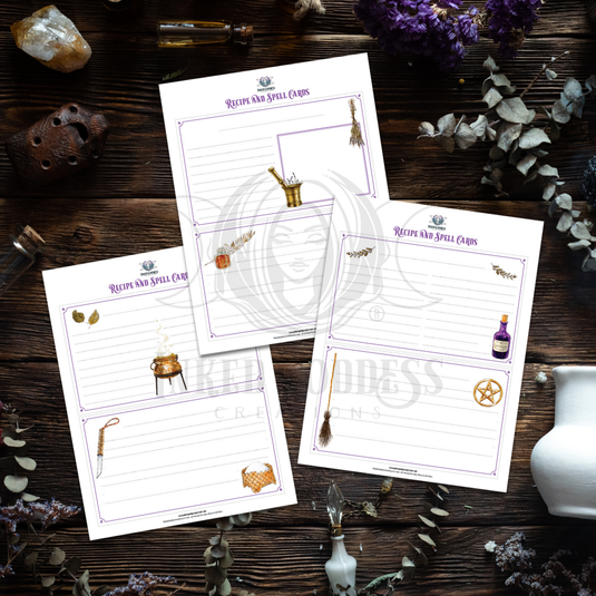 Recipe and Spell Cards Printable Set - PDF Download