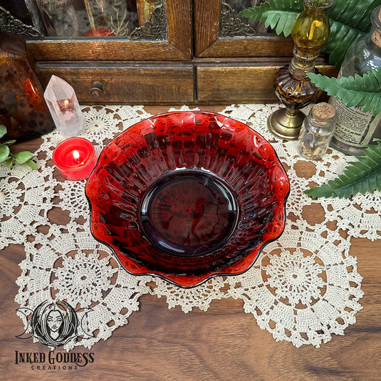 Red Glass Vintage Altar Bowl for Sexy Spells