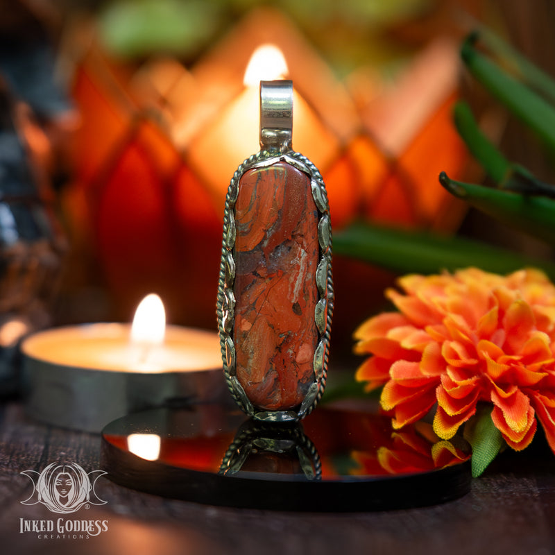 Load image into Gallery viewer, Red Jasper Oval Tibetan Necklace for Dream Magick
