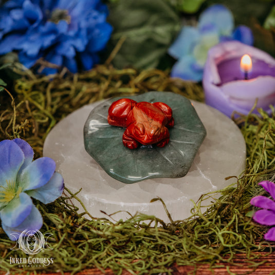 Red Jasper Frog on Aventurine Lily Pad for Grounded Abundance