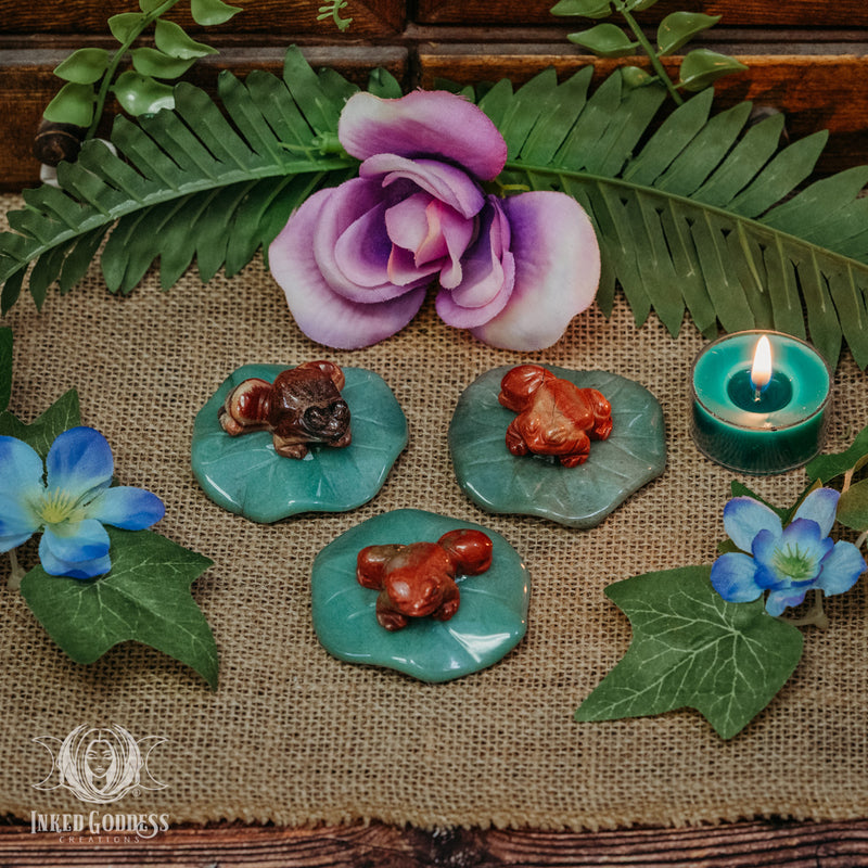 Load image into Gallery viewer, Red Jasper Frog on Aventurine Lily Pad for Grounded Abundance
