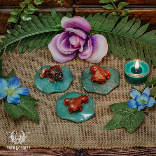 Red Jasper Frog on Aventurine Lily Pad for Grounded Abundance