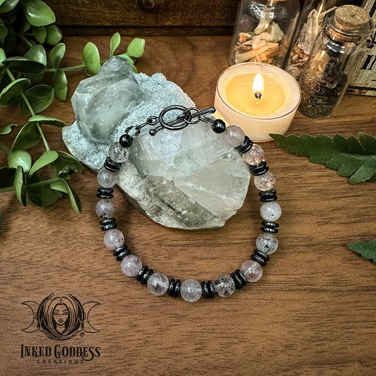 Rose Quartz with Hematite Bracelet - Handmade by Colin - One of a Kind