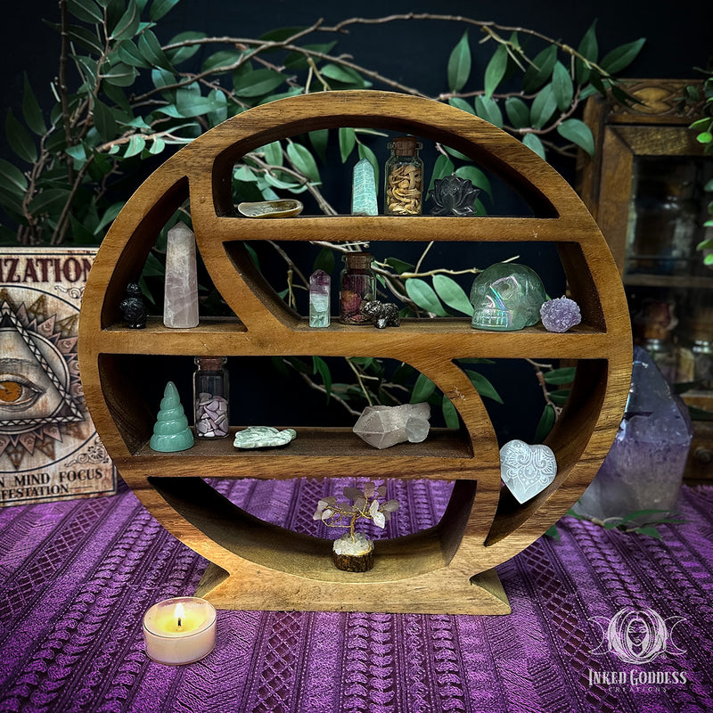 Load image into Gallery viewer, Round Wooden Shelf for Witchy Trinkets, Supplies &amp; Potions
