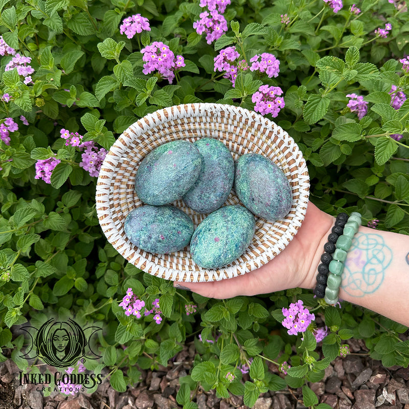 Load image into Gallery viewer, Ruby Kyanite with Fuchsite Palmstone for Spiritual Healing &amp; Stress Relief
