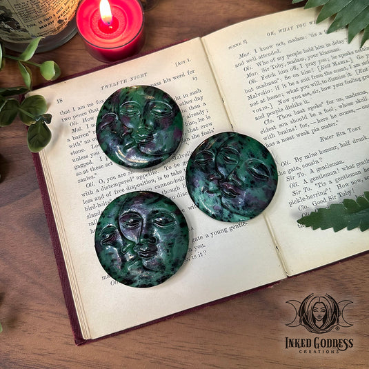 Ruby Zoisite Moon Face Coin for Amplifying Positive Vibes