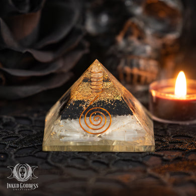 Selenite & Tourmaline Orgonite Pyramid for Balance