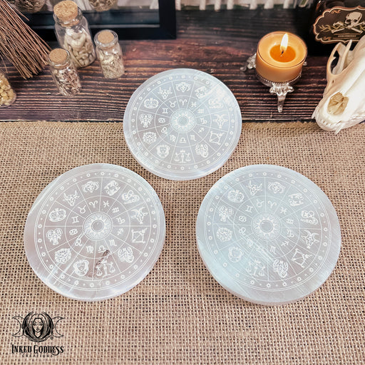 Zodiac Selenite Plate - Cleanse and Charge Your Crystals