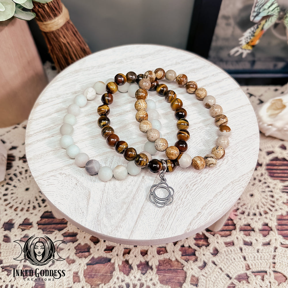 Self-Acceptance Bracelet Bundle- Tiger's Eye, Picture Jasper, Amazonite- Inked Goddess Creations