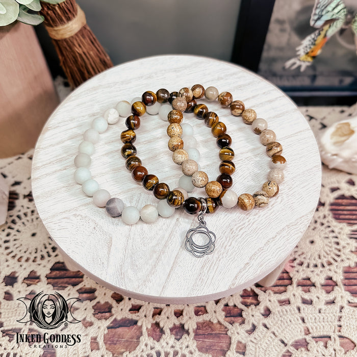 Self-Acceptance Bracelet Bundle- Tiger's Eye, Picture Jasper, Amazonite- Inked Goddess Creations