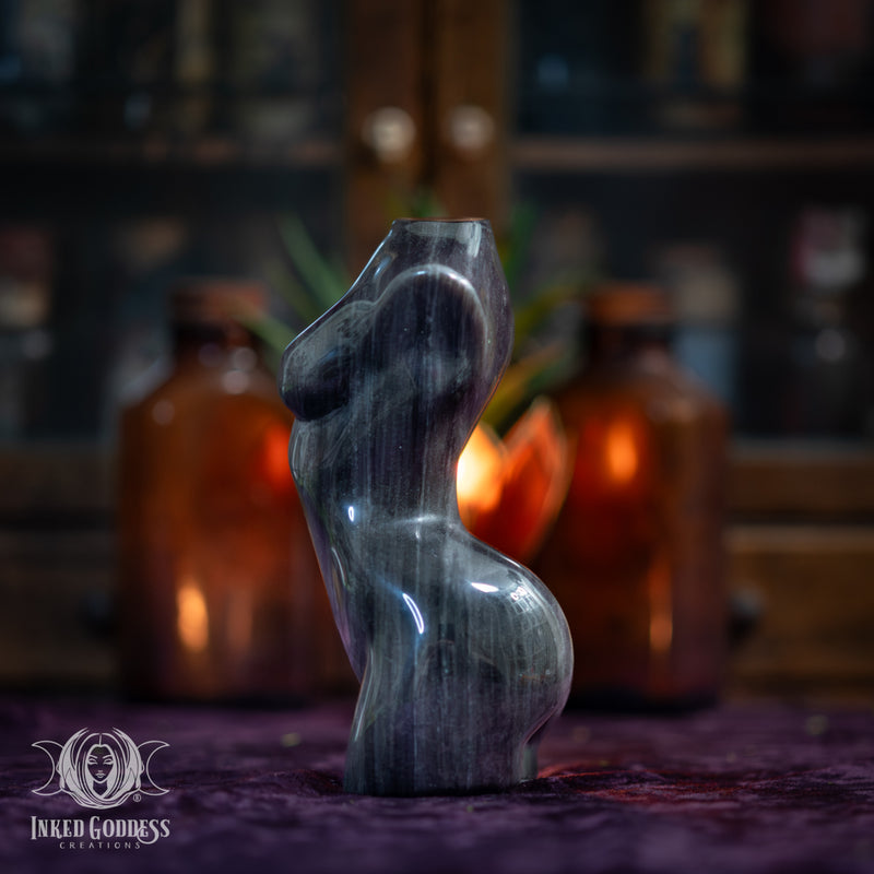 Load image into Gallery viewer, Sheen Obsidian Female Carving for Dark Divine Feminine Energy
