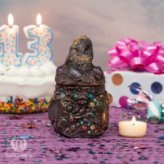 Short & Round Amethyst Clay Handmade Glass Jar for Fairy Magick