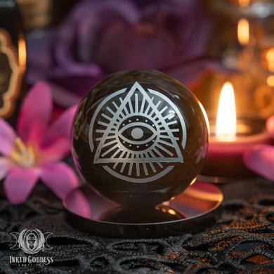 Silver All-Seeing Eye Obsidian Sphere for Spiritual Protection