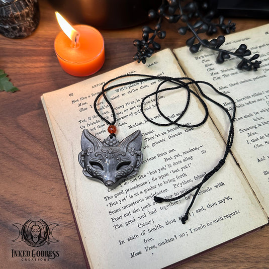 Silver Sheen Obsidian Nine-Tailed Fox Necklace for Bewitching Vibes