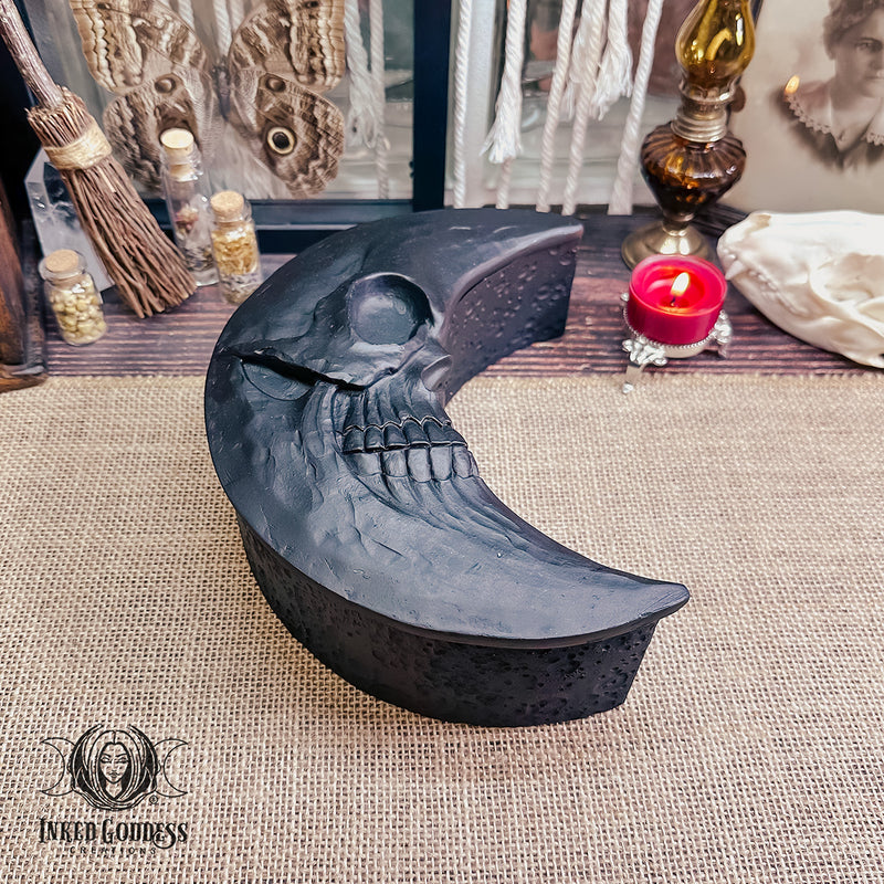 Load image into Gallery viewer, Skull Moon Black Trinket &amp; Jewelry Box for Gothic Vibes
