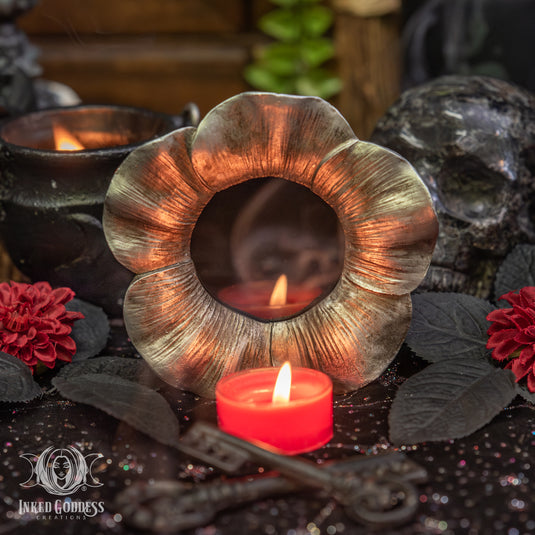 Small Silver Flower Scrying Mirror - OOAK