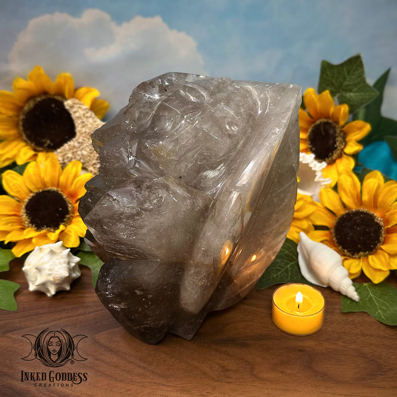 Load image into Gallery viewer, Smoky Quartz Leaf and Skull Carving for Powerful Channeling
