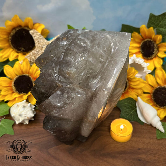 Smoky Quartz Leaf and Skull Carving for Powerful Channeling