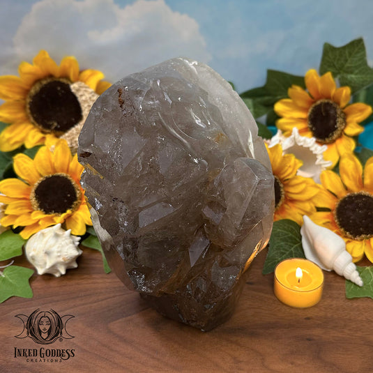 Smoky Quartz Leaf and Skull Carving for Powerful Channeling
