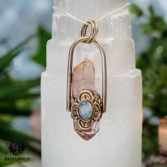 Smoky Amethyst Scepter with Rainbow Moonstone Tibetan Necklace for Powerful Meditations