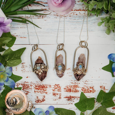Smoky Amethyst Scepter with Rainbow Moonstone Tibetan Necklace for Powerful Meditations
