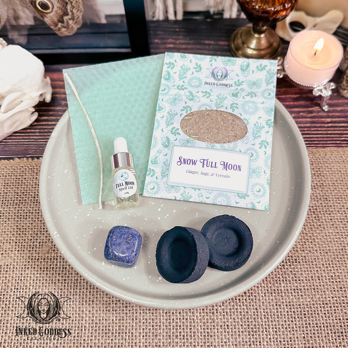 Snow Full Moon Ritual Kit for February 24th Virgo Full Moon- DIY Beeswax Candle