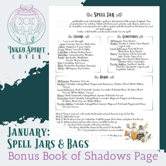 January 2024- Bonus Spell Jar Book of Shadows Page- Inked Spirit Coven