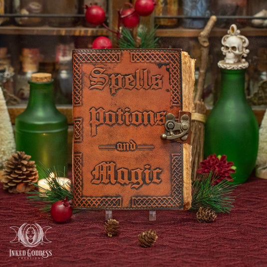 Spells, Potions, Magick Leather Journal for Creating a Grimoire