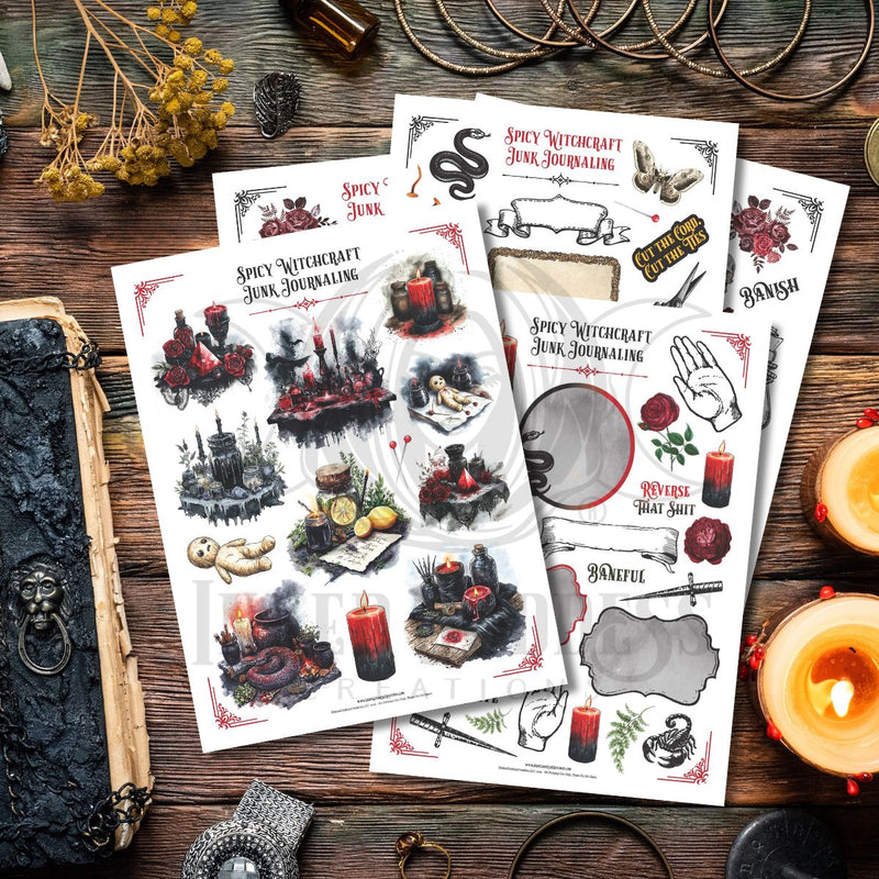 Load image into Gallery viewer, Spicy Witchcraft Junk Journaling Set PDF Download- 5 Pages, Over 90 Elements
