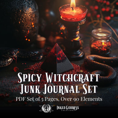 Spicy Witchcraft Junk Journaling Set PDF Download- 5 Pages, Over 90 Elements