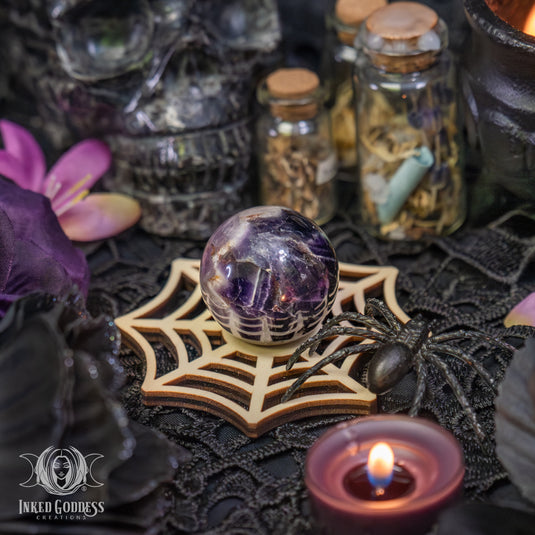 Spider Web Wooden Sphere Holder for Empowered Energy