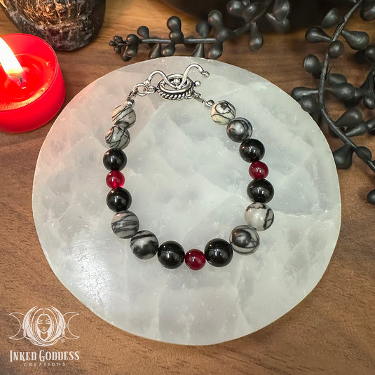 Spiderweb Jasper, Red Jade, & Black Tourmaline Bracelet - Handmade by Colin, One-of-a-Kind