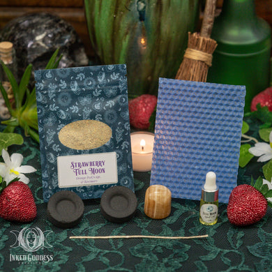 Strawberry Full Moon Ritual Kit for June 11 in Sagittarius - DIY Beeswax Candle