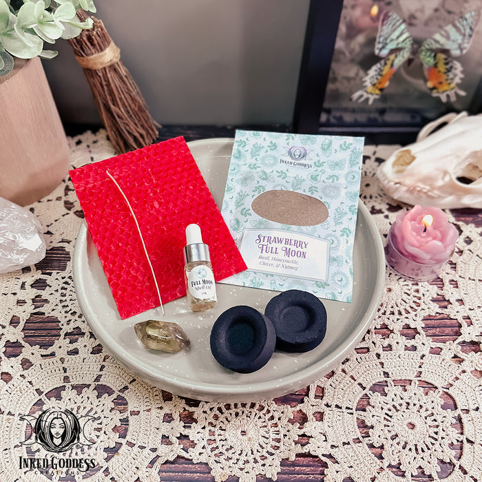 Strawberry Full Moon Ritual Kit for June 3rd Sagittarius Full Moon- Inked Goddess Creations