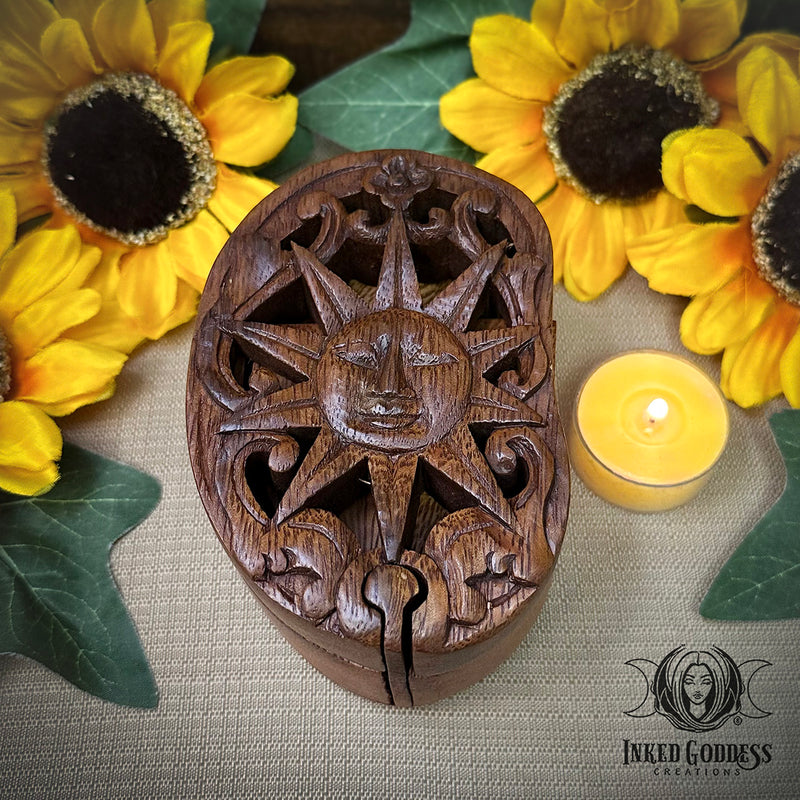 Load image into Gallery viewer, Sun Wooden Puzzle Box for Divine Masculine Solar Magick
