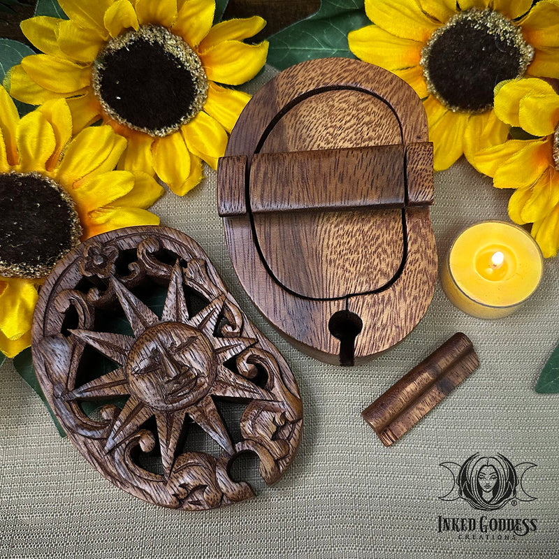 Load image into Gallery viewer, Sun Wooden Puzzle Box for Divine Masculine Solar Magick
