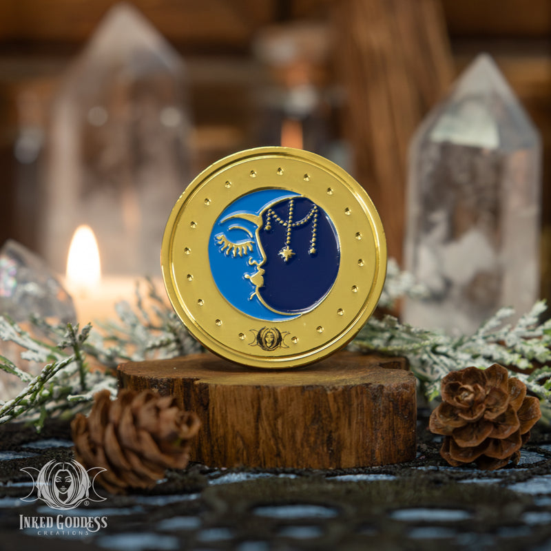 Load image into Gallery viewer, Sun &amp; Moon Gold Coin for Cosmic Creative Energy
