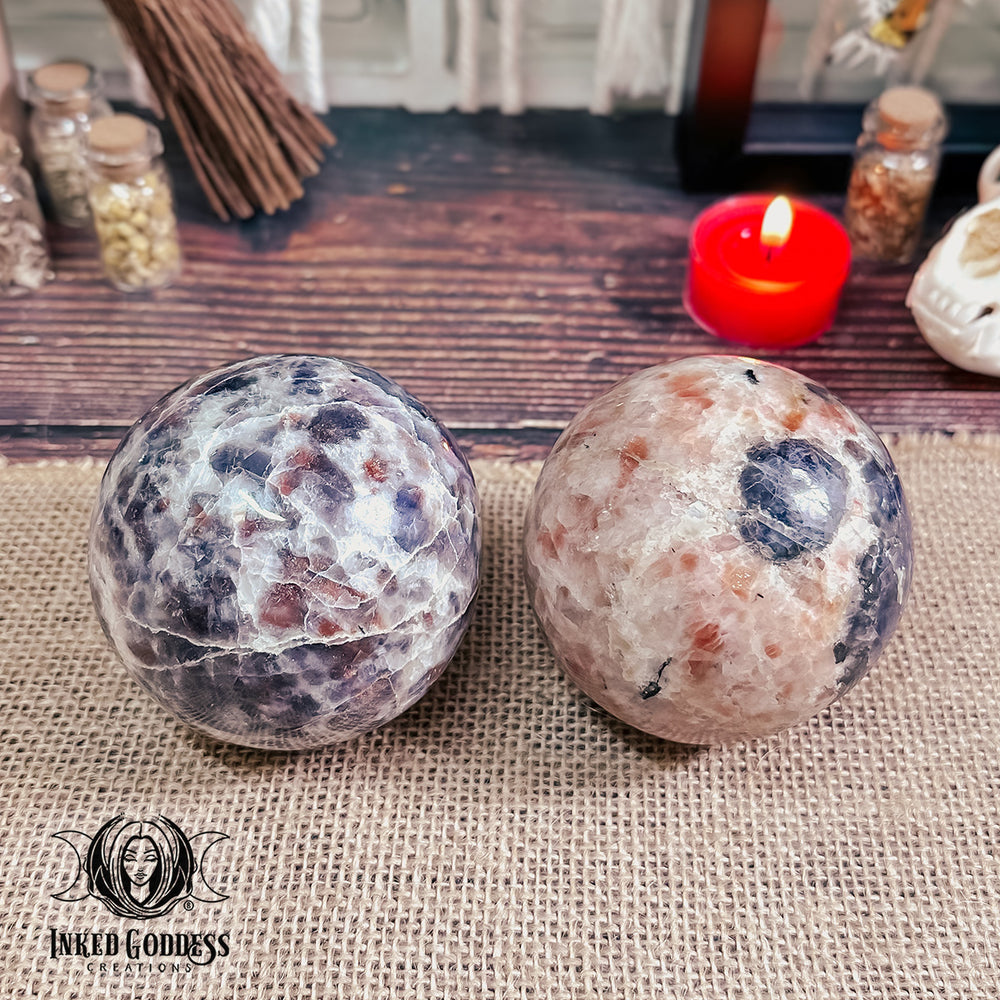 Sunstone and  Iolite Sphere for Mind, Body, Soul Alignment