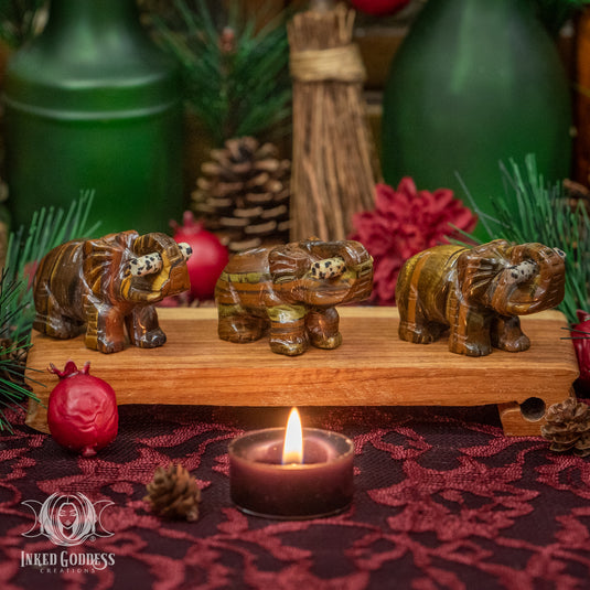 Tiger's Eye Elephant Carrying Dalmatian Jasper Log for Stabilizing Energy