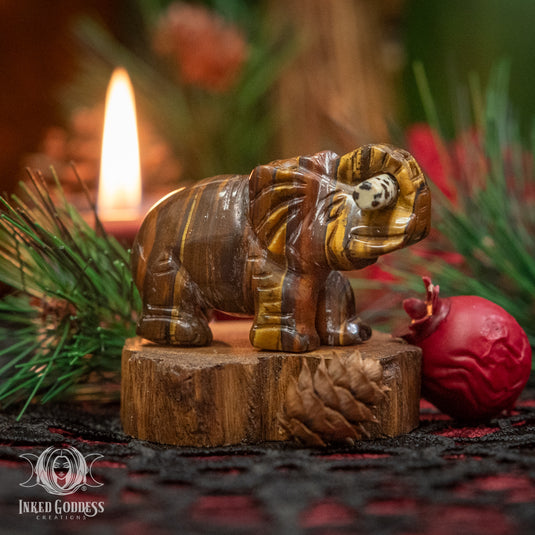 Tiger's Eye Elephant Carrying Dalmatian Jasper Log for Stabilizing Energy