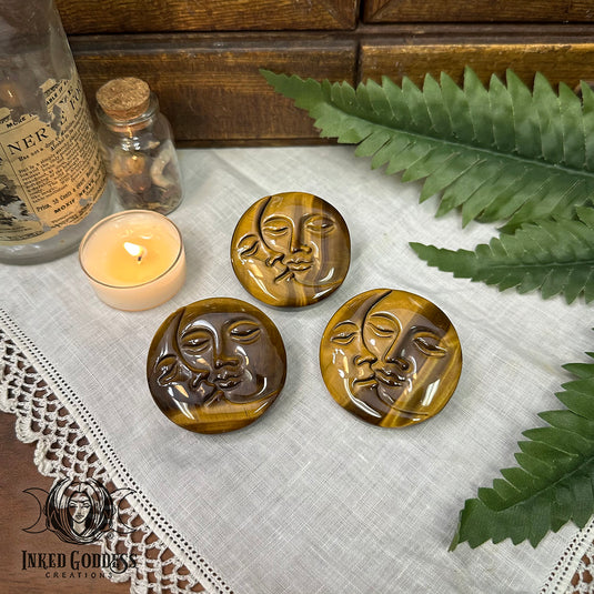 Tiger's Eye Moon Face Coin for Self-Confidence
