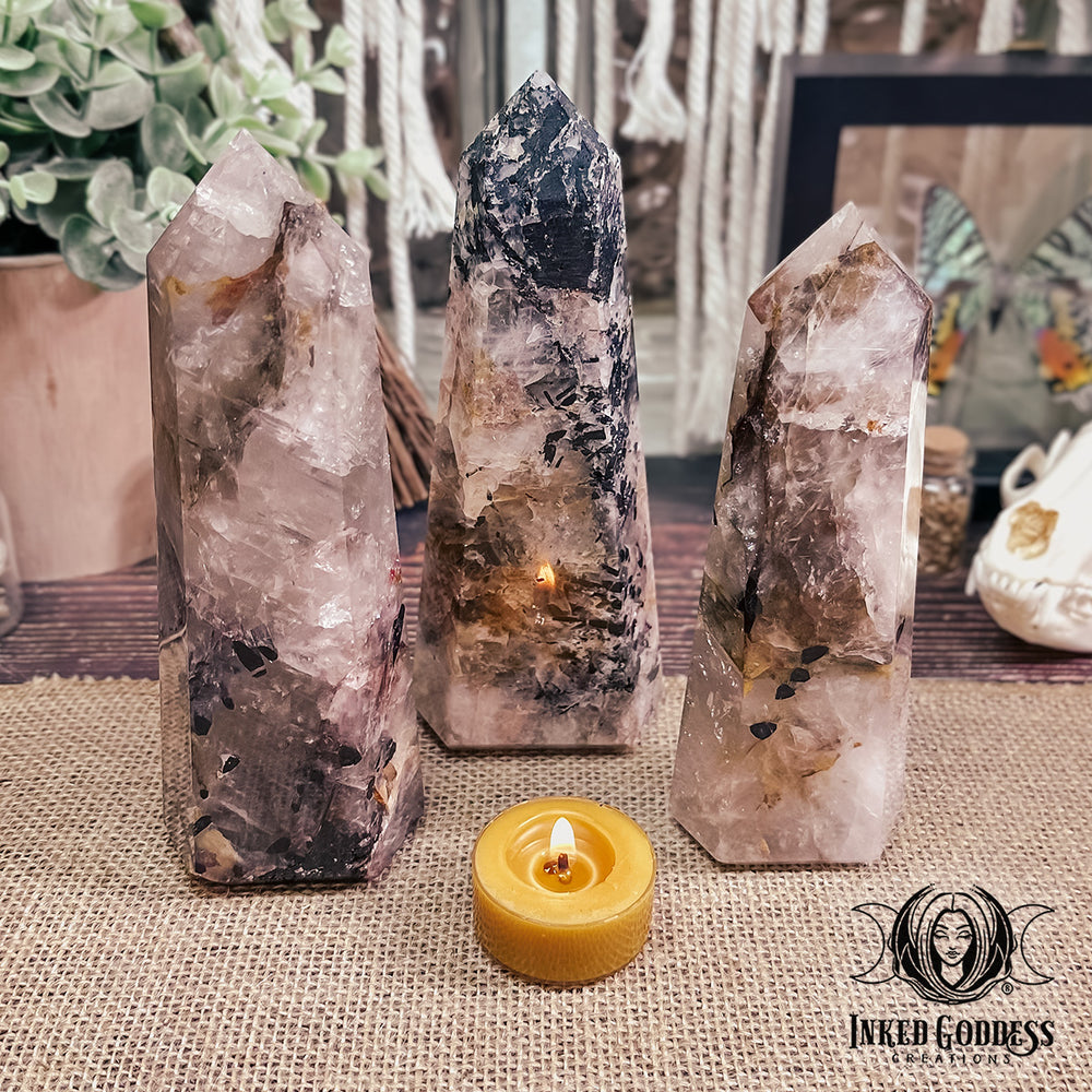 Tourmalinated Quartz with Inclusions Gemstone Tower for Balance