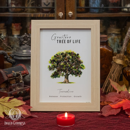 Tourmaline Tree of Life Framed Art for Protection and Growth