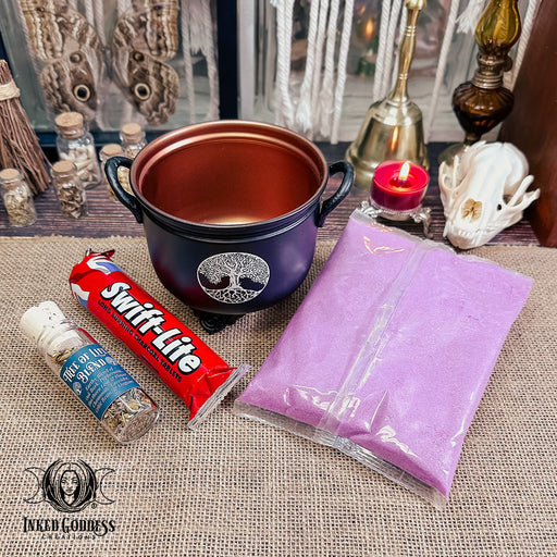 Tree of Life Cauldron Set- Cauldron, Herbal Incense Blend, & More